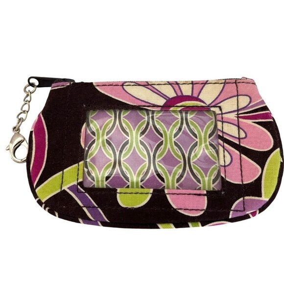 Vera Bradley Zipper ID Case Wallet Document Holder Floral Brown Pink Coin Purse - Picture 2 of 6